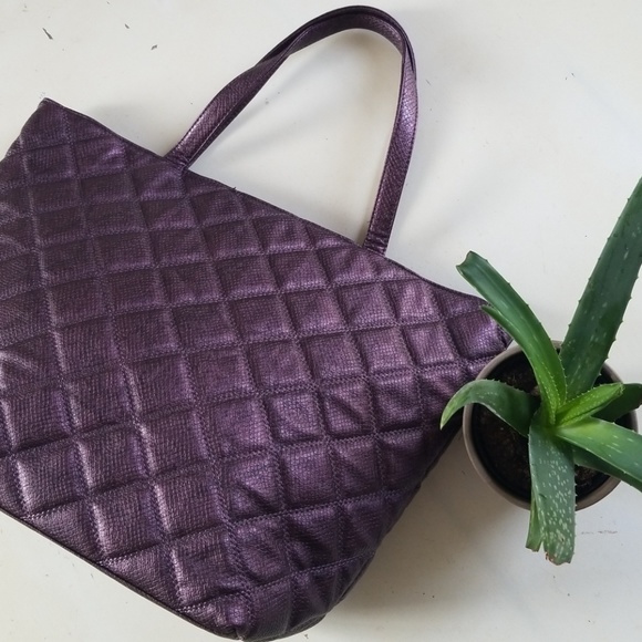 Deux Lux Handbags - Deux Lux Quilted Metallic Purple Tote